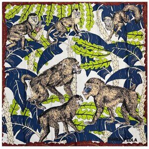 Bimba y Lola Silk Scarf Monkey Jungle Animal Print Large Square